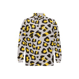 Gray Leopard print pattern Men's Long Sleeve Polo Shirt
