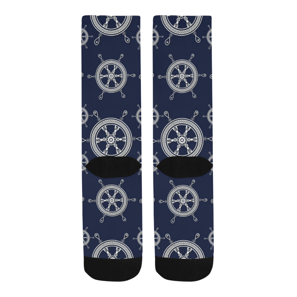 nautical steering wheel design pattern Crew Socks
