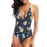 Cute sloth astronaut star planet rocket pattern Women's One-Piece Swimsuit