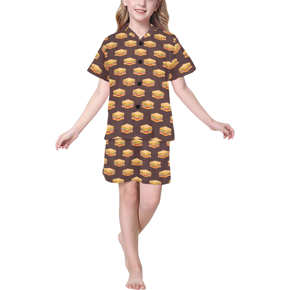 Sandwich Pattern Print Design 04 Kids' Boys' Girls' V-Neck Short Pajama Set