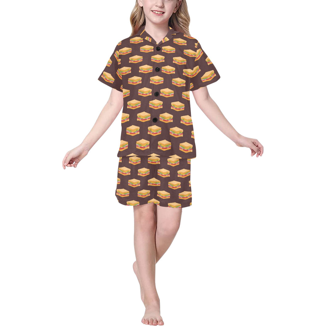 Sandwich Pattern Print Design 04 Kids' Boys' Girls' V-Neck Short Pajama Set