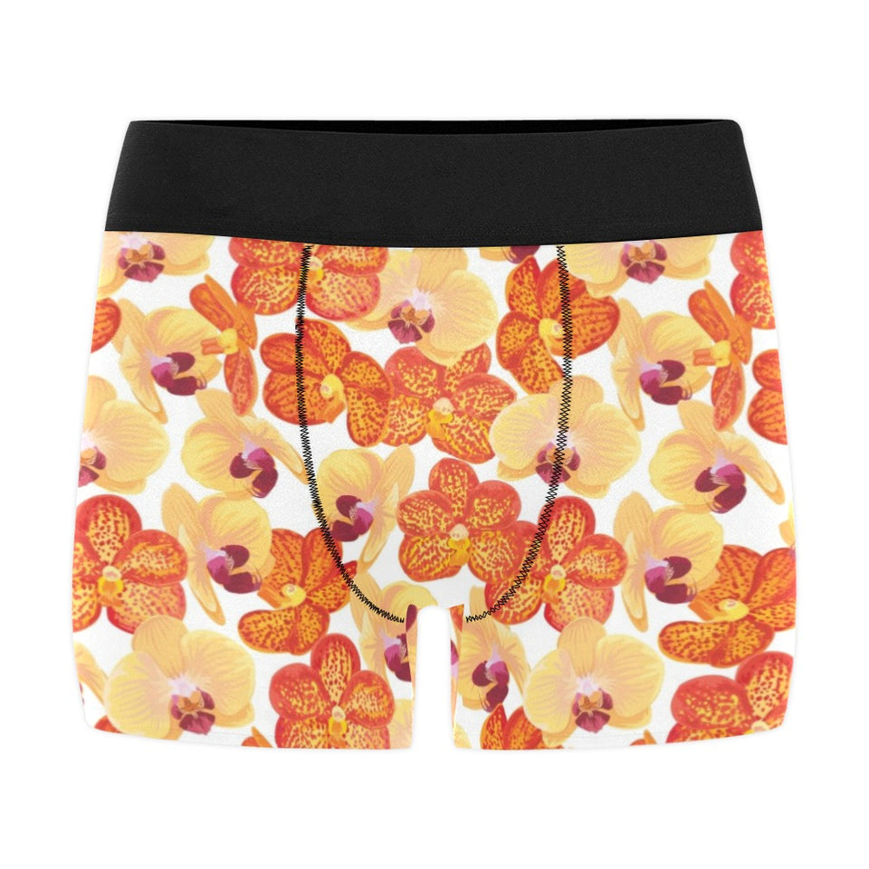 Orange yellow orchid flower pattern background Men's All Over Print Boxer Briefs Men's Underwear