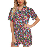 Tea pots Pattern Print Design 01 Women's V-Neck Short Pajama Set