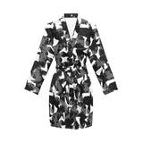Crow illustration pattern Women's Long Sleeve Belted Night Robe