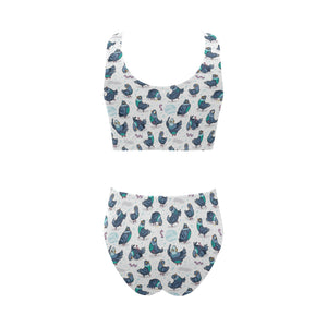 Pigeon Pattern Print Design 02 Chest Bowknot High Waisted Bikini Swimsuit