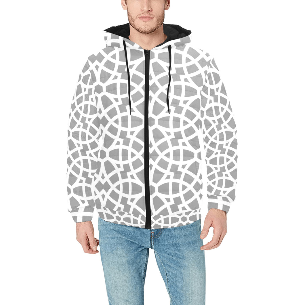 arabic gray pattern Men's Padded Hooded Jacket
