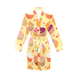 cake cupcake heart cherry pattern Women's Long Sleeve Belted Night Robe