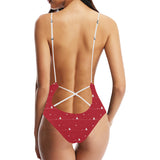 Christmas tree star snow red background Women's One-Piece Swimsuit