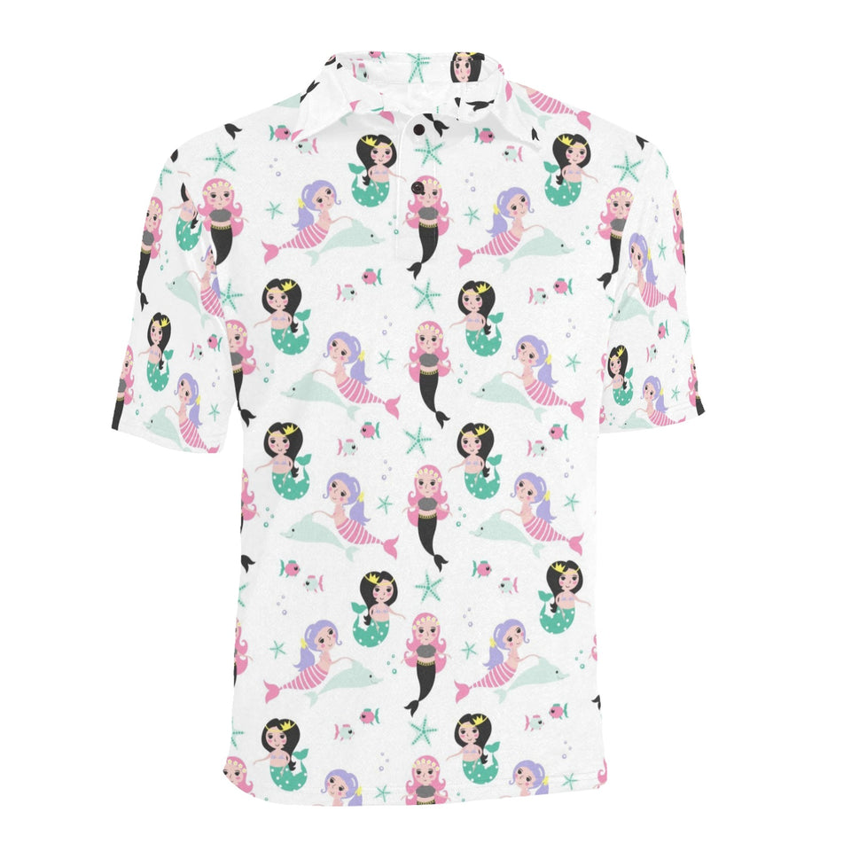 cute mermaid dolphin fish starfish pattern Men's All Over Print Polo Shirt