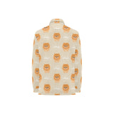 Cute brown pomeranian puppy on blue Women's Long Sleeve Polo Shirt