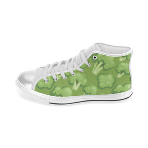 Broccoli pattern green background Women's High Top Canvas Shoes White