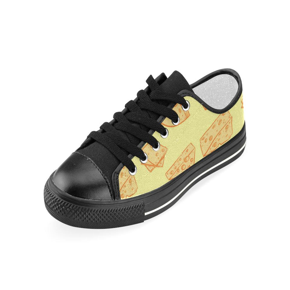 Cheese design pattern Kids' Boys' Girls' Low Top Canvas Shoes Black