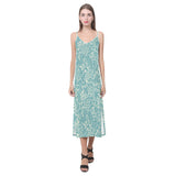 Classic Hand drawn Grape pattern V-Neck Open Fork Long Dress