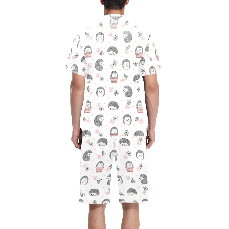 Hedgehog Pattern Print Design 02 Men's V-Neck Short Pajama Set