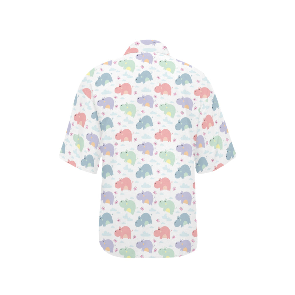Hippopotamus Pattern Print Design 03 Women's All Over Print Hawaiian Shirt