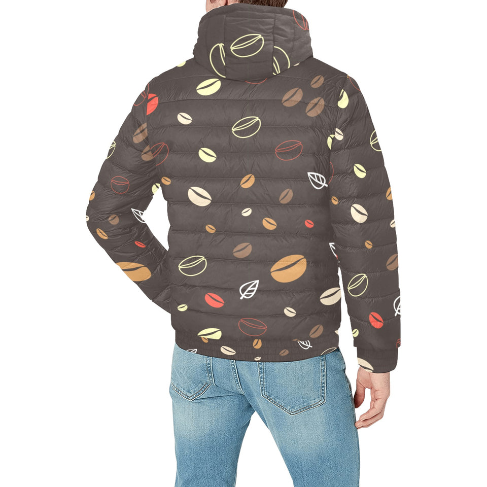 Coffee bean leave pattern Men's Padded Hooded Jacket