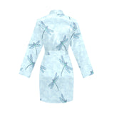 Dragonfly pattern blue background Women's Long Sleeve Belted Night Robe