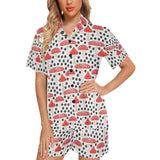 Red mushroom dot pattern Women's V-Neck Short Pajama Set