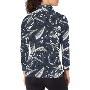 Piano Pattern Print Design 02 Women's Long Sleeve Polo Shirt