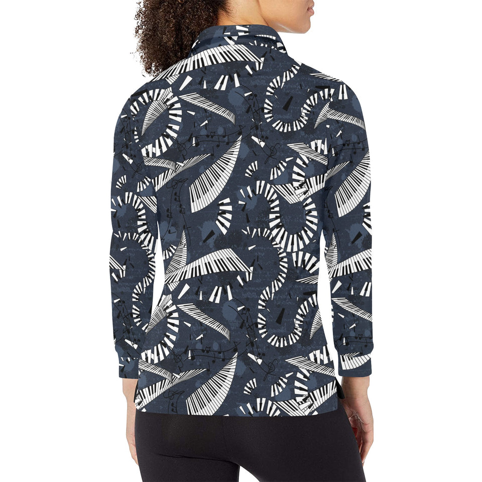 Piano Pattern Print Design 02 Women's Long Sleeve Polo Shirt