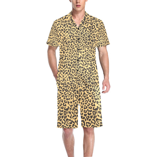 Leopard skin print Men's V-Neck Short Pajama Set