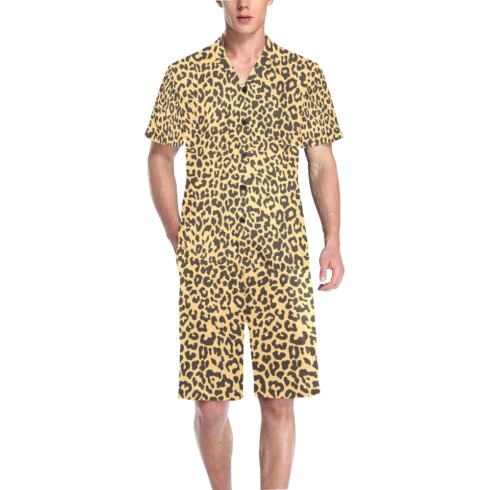 Leopard skin print Men's V-Neck Short Pajama Set