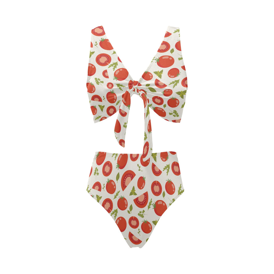 Tomato pattern Chest Bowknot High Waisted Bikini Swimsuit