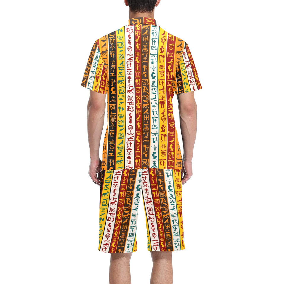 Egypt Hieroglyphics Pattern Print Design 01 Men's V-Neck Short Pajama Set