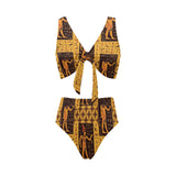 Egypt Hieroglyphics Pattern Print Design 05 Chest Bowknot High Waisted Bikini Swimsuit