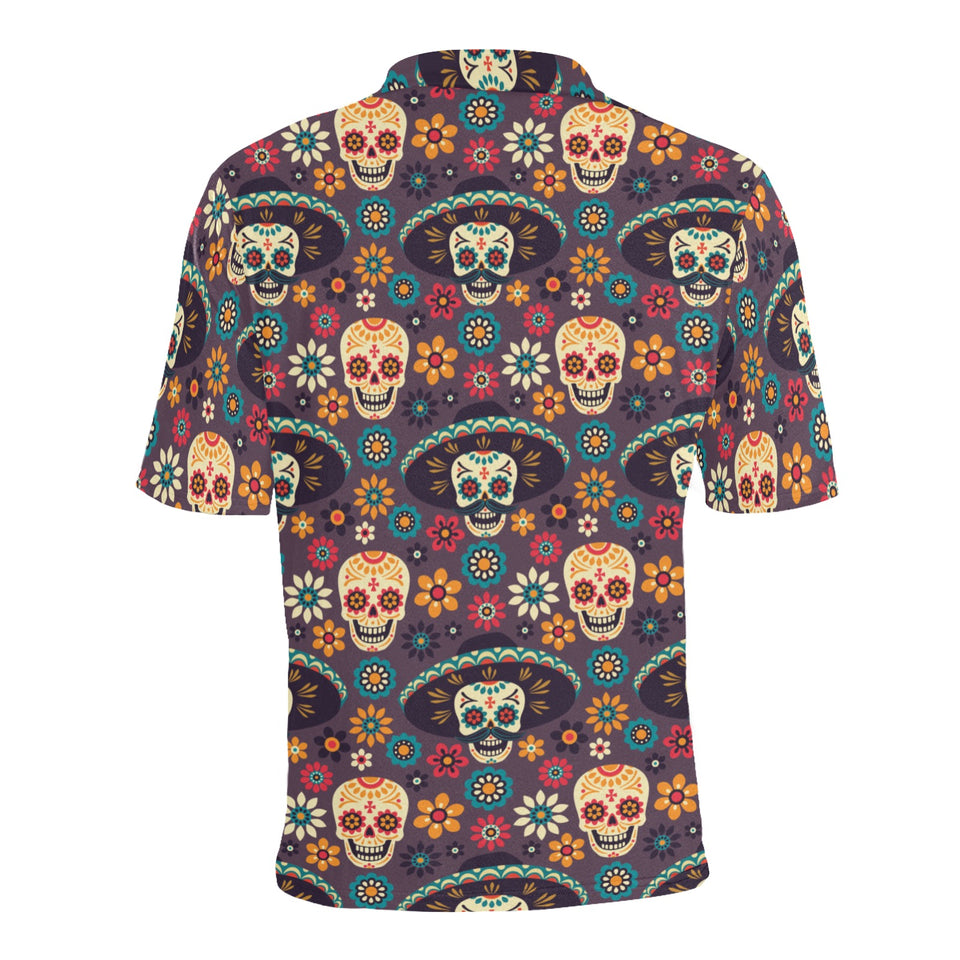 Sugar skulls flower maxican pattern Men's All Over Print Polo Shirt