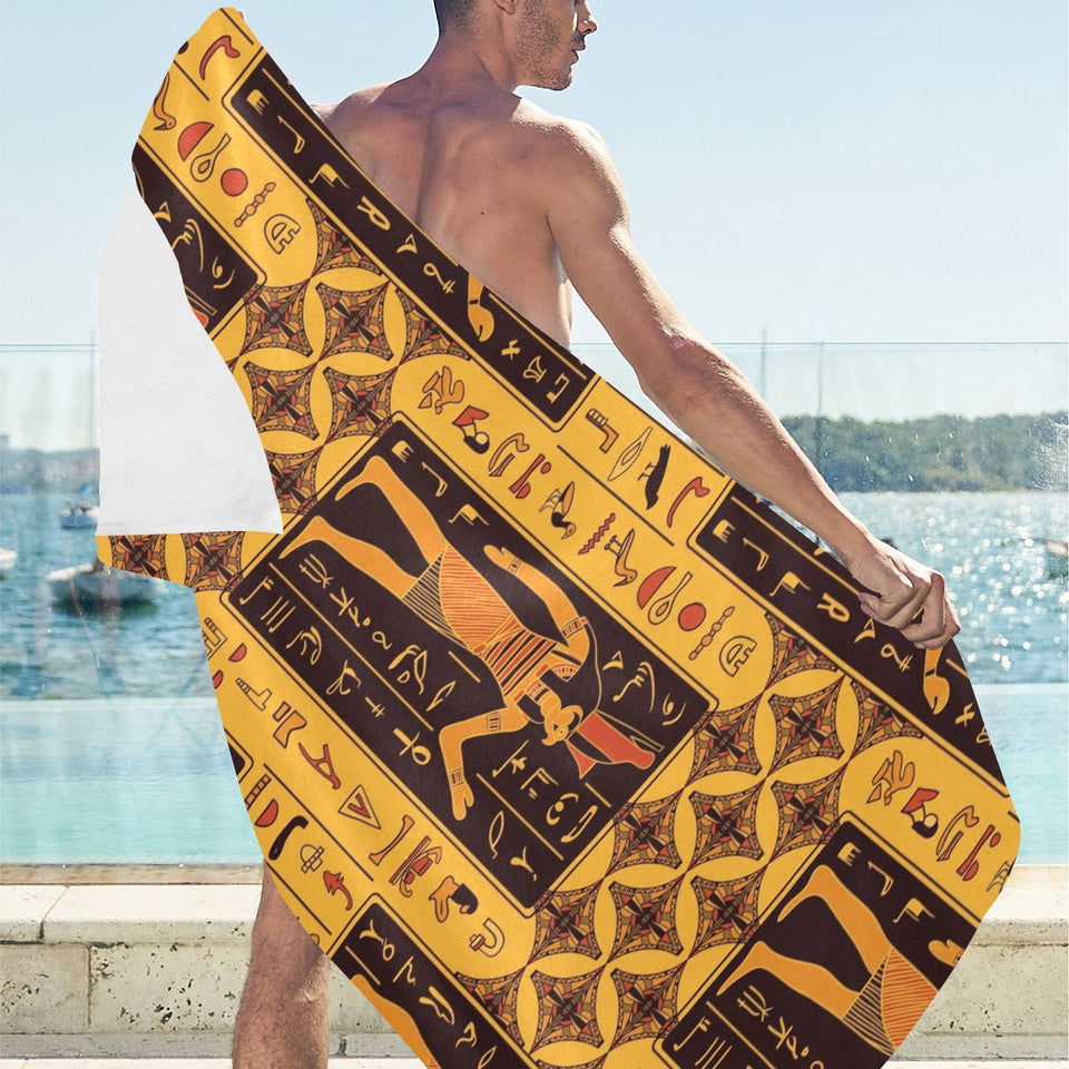 Egypt Hieroglyphics Pattern Print Design 05 Beach Towel