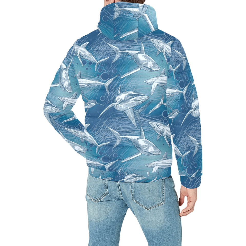 Shark hand drawn Men's Padded Hooded Jacket