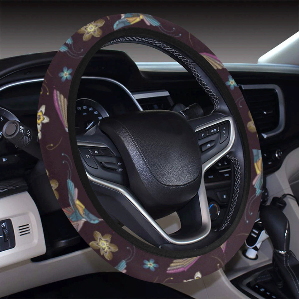 Hummingbird Pattern Print Design 04 Car Steering Wheel Cover