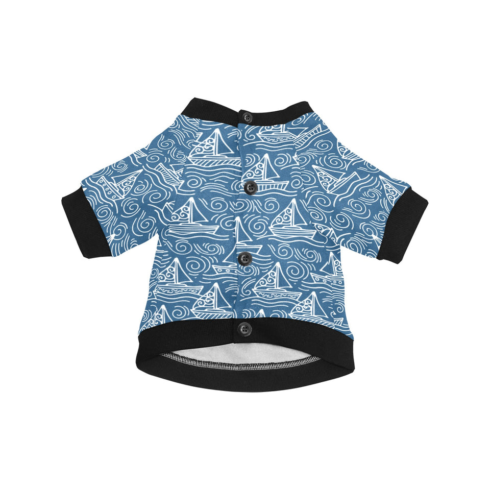 Hand drawn sailboat pattern All Over Print Pet Dog Round Neck Fuzzy Shirt