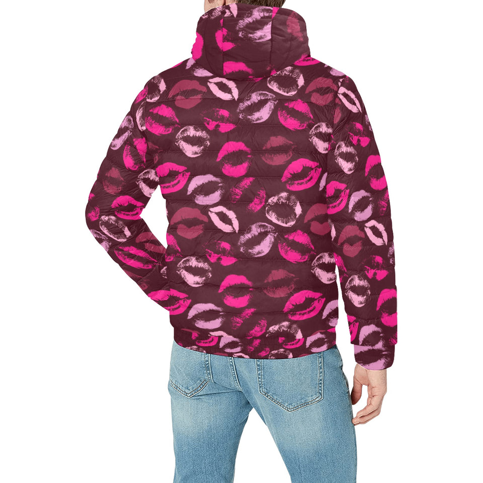 Lips Pattern Print Design 03 Men's Padded Hooded Jacket