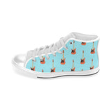 electric guitar pattern light blue background Men's High Top Canvas Shoes White