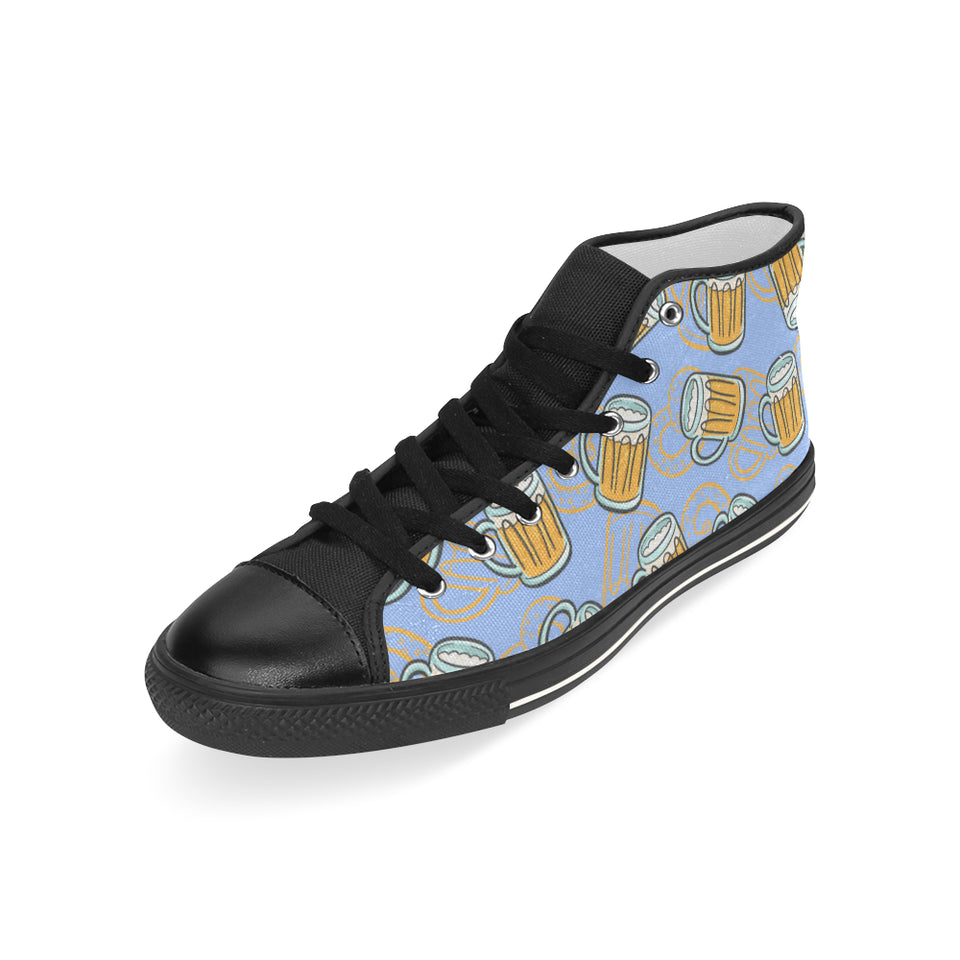 Beer pattern Men's High Top Canvas Shoes Black