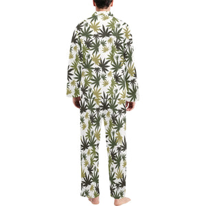 Canabis Marijuana Weed Pattern Print Design 05 Men's Long Pajama Set
