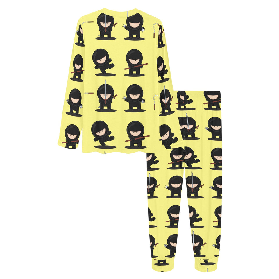 Cute ninja yellow background Women's All Over Print Pajama Set
