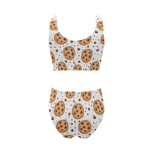 chocolate chip cookie pattern Chest Bowknot High Waisted Bikini Swimsuit