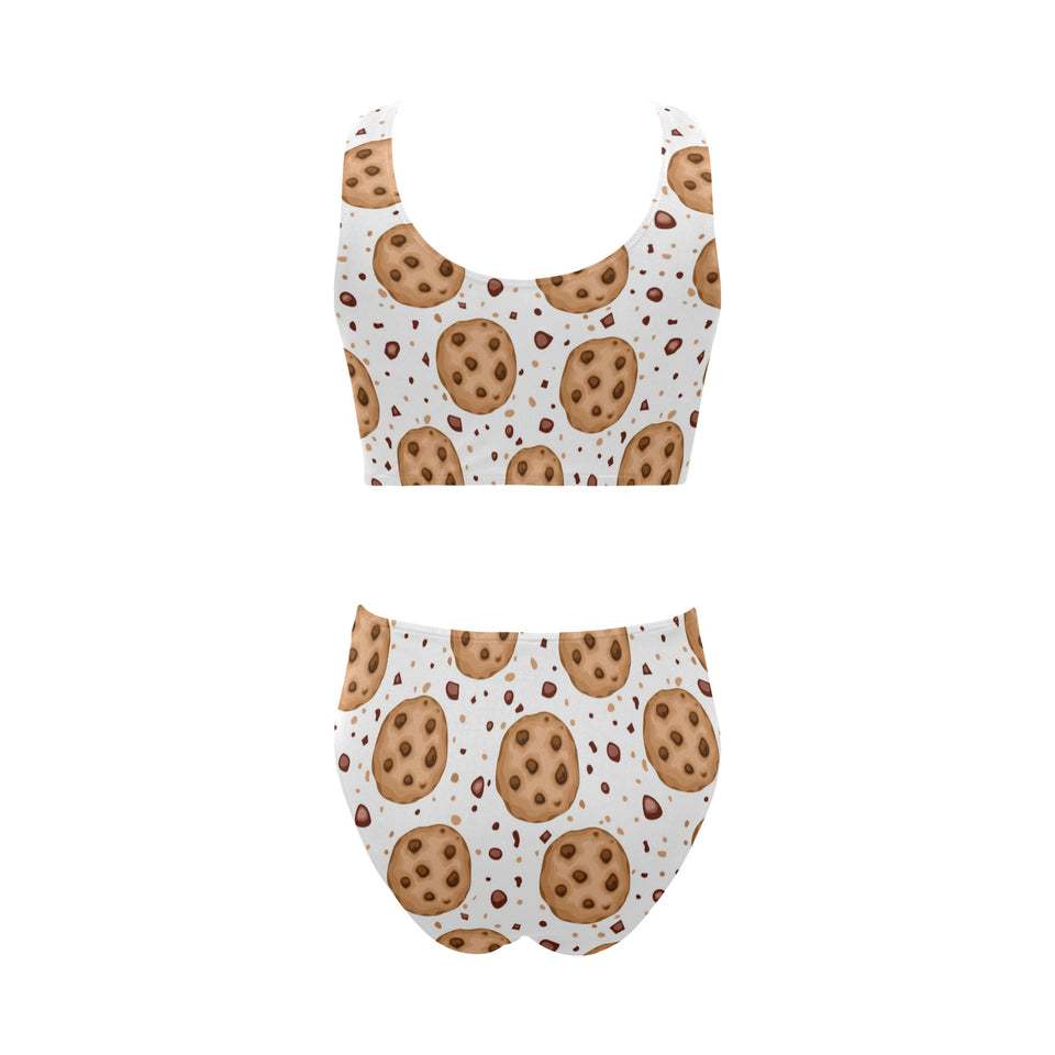 chocolate chip cookie pattern Chest Bowknot High Waisted Bikini Swimsuit