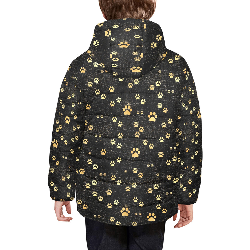 Dog Paws Pattern Print Design 05 Kids' Boys' Girls' Padded Hooded Jacket