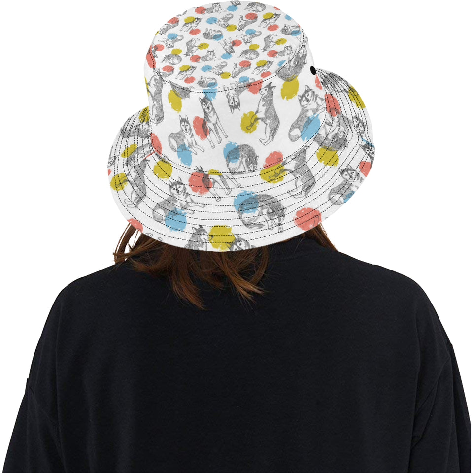 Siberian husky and colorful circle pattern Unisex Bucket Hat
