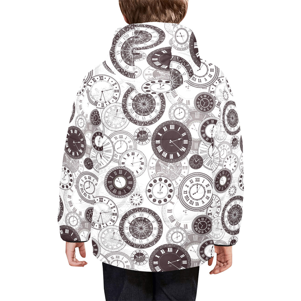 Classic vintage clock pattern Kids' Boys' Girls' Padded Hooded Jacket
