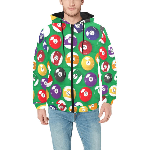 Billiard Ball Pattern Print Design 02 Men's Padded Hooded Jacket