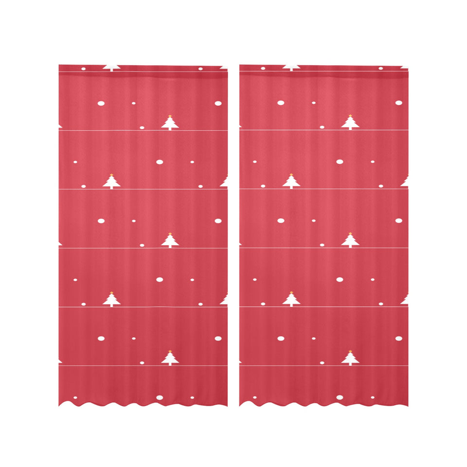 Christmas tree star snow red background Gauze Curtain