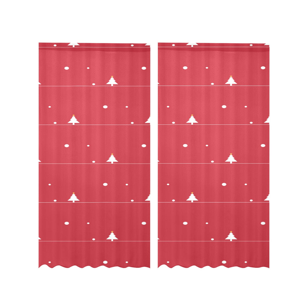 Christmas tree star snow red background Gauze Curtain