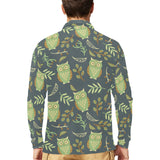 Cute owls leaves pattern Men's Long Sleeve Polo Shirt