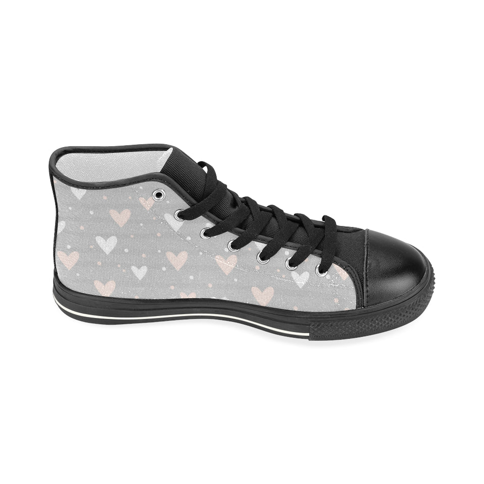 Heart pattern gray background Women's High Top Canvas Shoes Black