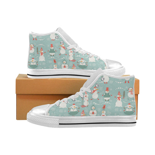 Cute snowman pattern Women's High Top Canvas Shoes White